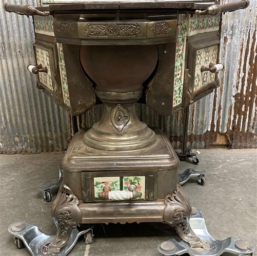 Early Cast Iron & Tile Victorian Stove, Wood Cook Stove, Vintage Parlor Stove