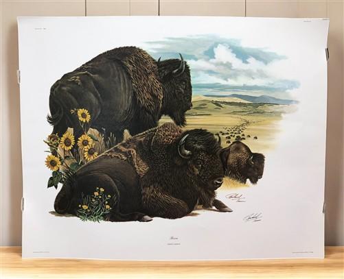 Art & Collectibles > Prints > Lithographs - Richard Timm, Bison, Signed Print, 28x22 Wade Collection, Plate 20 by The Old...