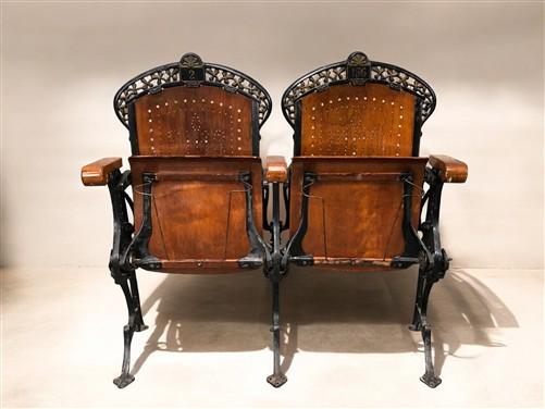 Theater Seats - 2 Wood Iron Folding Theater Seats, Auditorium Seats, Entryway Bench, D34 by The Old Grainery (art deco, au...