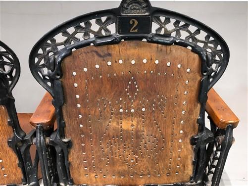 Theater Seats - 2 Wood Iron Folding Theater Seats, Auditorium Seats, Entryway Bench, D34 by The Old Grainery (art deco, au...
