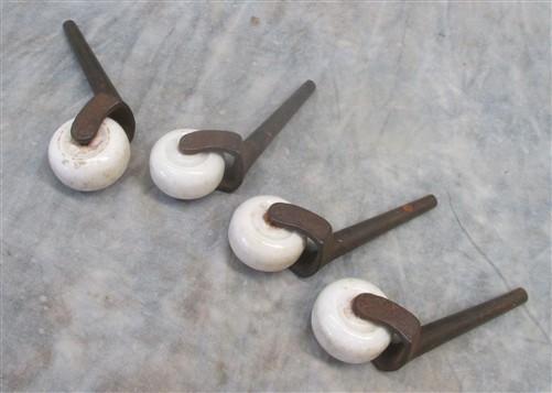 Casters - 4 Porcelain Caster Wheels Antique Furniture Roller Dresser Desk Industrial Age V by The Old Grainery