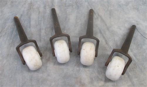 Casters - 4 Porcelain Caster Wheels Antique Furniture Roller Dresser Desk Industrial Age V by The Old Grainery