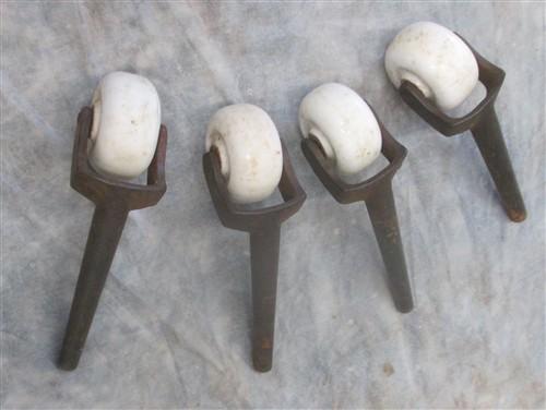 Casters - 4 Porcelain Caster Wheels Antique Furniture Roller Dresser Desk Industrial Age V by The Old Grainery