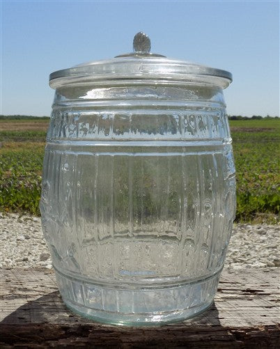 Planters Peanut Glass Jar with Lid, Running Mr Peanut Barrel Candy Cookie Jar