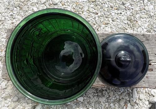 advertising jar - Planters Peanut Jar with Lid, Green Glass Mr Peanut Barrel Candy Cookie Jar, by The Old Grainery (advert...