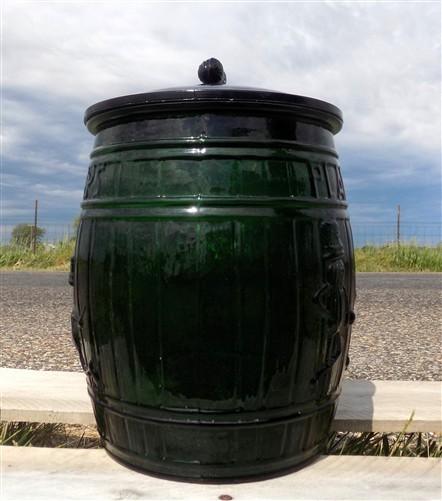 advertising jar - Planters Peanut Jar with Lid, Green Glass Mr Peanut Barrel Candy Cookie Jar, by The Old Grainery (advert...