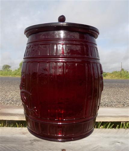 advertising jar - Planters Peanut Jar with Lid, Ruby Red Glass Mr Peanut Barrel Candy Cookie Jar by The Old Grainery (adve...