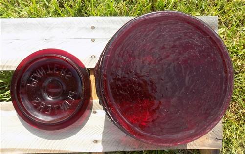 advertising jar - Planters Peanut Jar with Lid, Ruby Red Glass Mr Peanut Barrel Candy Cookie Jar by The Old Grainery (adve...