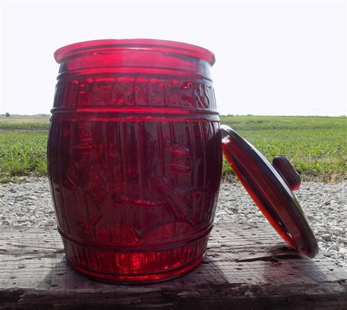 advertising jar - Planters Peanut Jar with Lid, Ruby Red Glass Mr Peanut Barrel Candy Cookie Jar by The Old Grainery (adve...