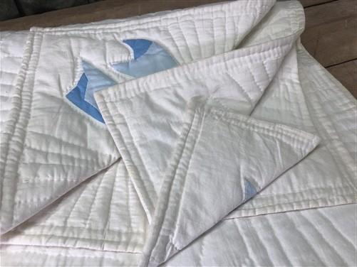 Home & Living > Bedding > Comforters - Pink Blue Floral Bouquet Hand Stitched Applique Homemade Quilt, Vintage Folk Art by...