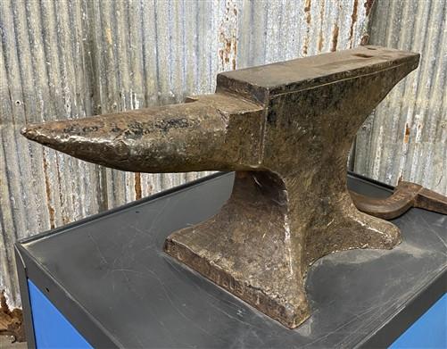 anvil - Vintage Blacksmith Anvil w/Hardy Tool, 127 lb Forging Anvil Depose, Farrier Tool by The Old Grainery (Anvil, Black...