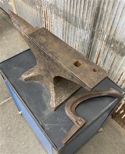 anvil - Vintage Blacksmith Anvil w/Hardy Tool, 127 lb Forging Anvil Depose, Farrier Tool by The Old Grainery (Anvil, Black...