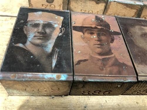 letterpress - 55 Copper Letterpress Plates, Printing Blocks, WWI Soldier, Sailor Army Navy A, by The Old Grainery (army, b...