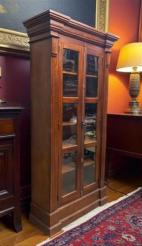 Library Bookcase, 2 Door Walnut Display Case, Kitchen Cabinet, China Cabinet, F