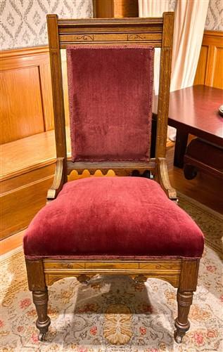 Chair - Pair of Vintage Eastlake Side Chairs, Carved Oak Wood with Red Velvet Upholstery by The Old Grainery (Eastlake, ho...