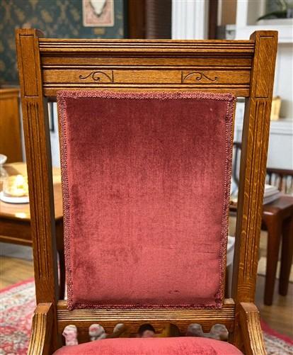 Chair - Pair of Vintage Eastlake Side Chairs, Carved Oak Wood with Red Velvet Upholstery by The Old Grainery (Eastlake, ho...