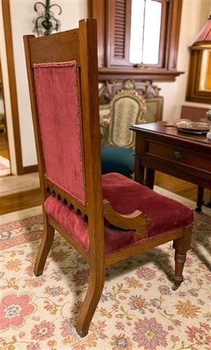 Chair - Pair of Vintage Eastlake Side Chairs, Carved Oak Wood with Red Velvet Upholstery by The Old Grainery (Eastlake, ho...