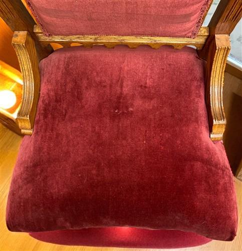 Chair - Pair of Vintage Eastlake Side Chairs, Carved Oak Wood with Red Velvet Upholstery by The Old Grainery (Eastlake, ho...