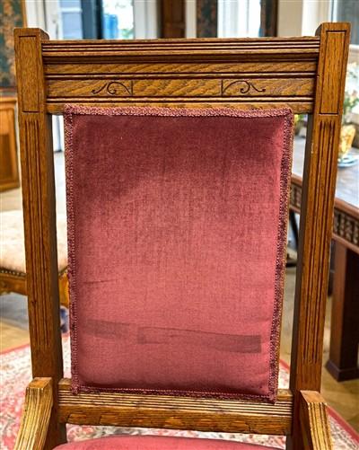 Chair - Pair of Vintage Eastlake Side Chairs, Carved Oak Wood with Red Velvet Upholstery by The Old Grainery (Eastlake, ho...