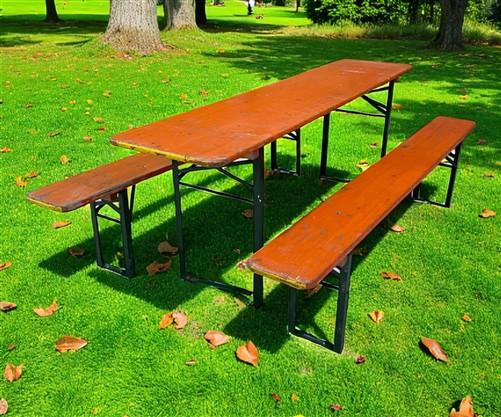 Vintage German Oktoberfest Beer Garden Table & Bench, Orange Outdoor Set A49