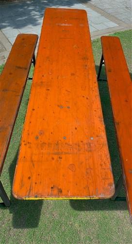 Vintage German Oktoberfest Beer Garden Table & Bench, Orange Outdoor Set A49
