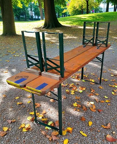 Vintage German Oktoberfest Beer Garden Table & Bench, Orange Outdoor Set A49