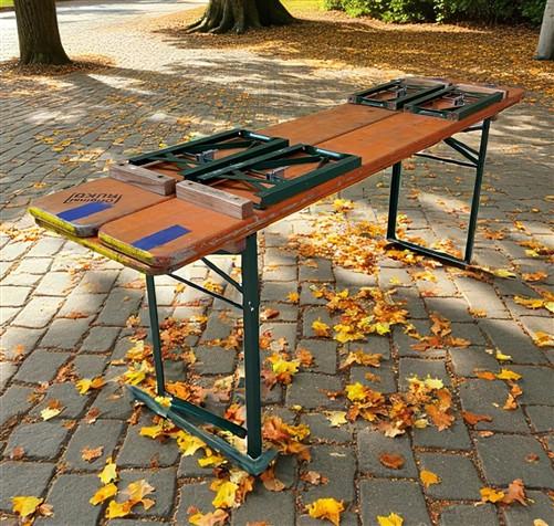 Vintage German Oktoberfest Beer Garden Table & Bench, Orange Outdoor Set A49