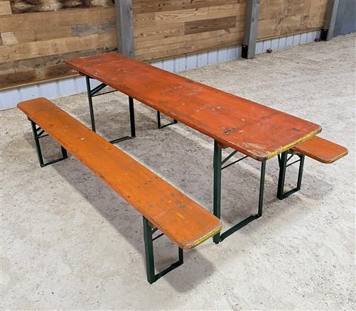 Table - Vintage German Oktoberfest Beer Garden Table & Bench, Orange Outdoor Set A50 by The Old Grainery (20 inches, 30 in...