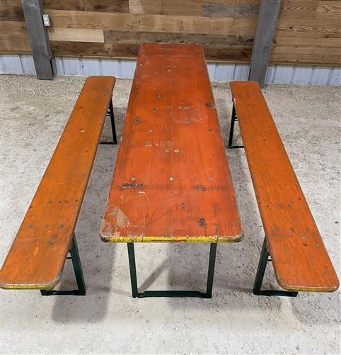 Table - Vintage German Oktoberfest Beer Garden Table & Bench, Orange Outdoor Set A50 by The Old Grainery (20 inches, 30 in...