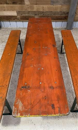 Table - Vintage German Oktoberfest Beer Garden Table & Bench, Orange Outdoor Set A50 by The Old Grainery (20 inches, 30 in...