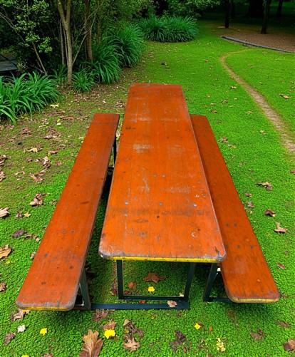Table - Vintage German Oktoberfest Beer Garden Table & Bench, Orange Outdoor Set A53 by The Old Grainery (20 inches, 30 in...