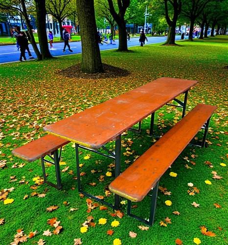 Table - Vintage German Oktoberfest Beer Garden Table & Bench, Orange Outdoor Set A53 by The Old Grainery (20 inches, 30 in...