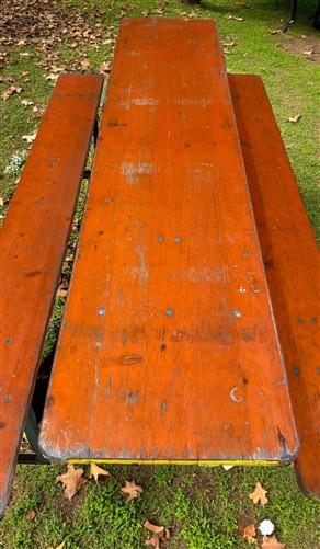 Table - Vintage German Oktoberfest Beer Garden Table & Bench, Orange Outdoor Set A53 by The Old Grainery (20 inches, 30 in...
