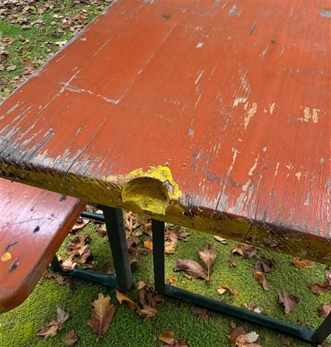 Table - Vintage German Oktoberfest Beer Garden Table & Bench, Orange Outdoor Set A53 by The Old Grainery (20 inches, 30 in...
