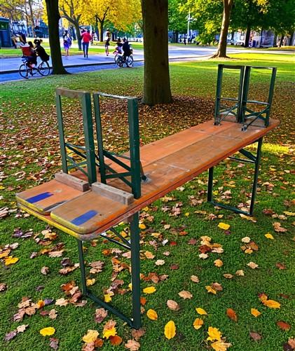 Table - Vintage German Oktoberfest Beer Garden Table & Bench, Orange Outdoor Set A53 by The Old Grainery (20 inches, 30 in...