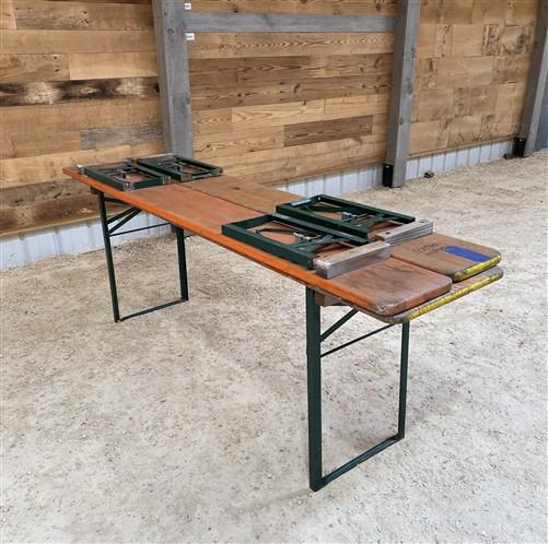 Table - Vintage German Oktoberfest Beer Garden Table & Bench, Orange Outdoor Set A54 by The Old Grainery (20 inches, 30 in...