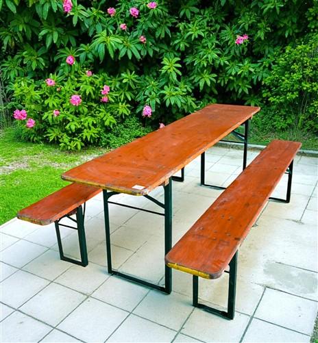 Table - Vintage German Oktoberfest Beer Garden Table & Bench, Orange Outdoor Set A55 by The Old Grainery (20 inches, 30 in...