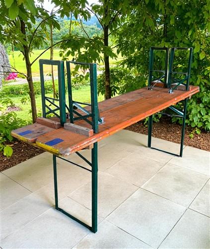 Table - Vintage German Oktoberfest Beer Garden Table & Bench, Orange Outdoor Set A55 by The Old Grainery (20 inches, 30 in...