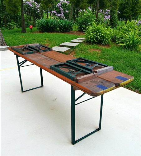 Table - Vintage German Oktoberfest Beer Garden Table & Bench, Orange Outdoor Set A55 by The Old Grainery (20 inches, 30 in...