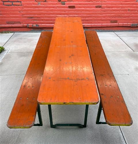 Table - Vintage German Oktoberfest Beer Garden Table & Bench, Orange Outdoor Set A56 by The Old Grainery (20 inches, 30 in...