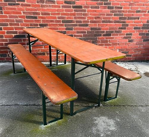 Table - Vintage German Oktoberfest Beer Garden Table & Bench, Orange Outdoor Set A56 by The Old Grainery (20 inches, 30 in...