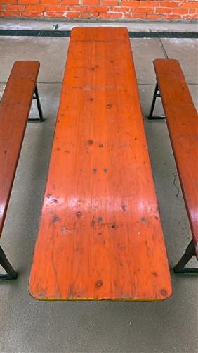 Table - Vintage German Oktoberfest Beer Garden Table & Bench, Orange Outdoor Set A56 by The Old Grainery (20 inches, 30 in...