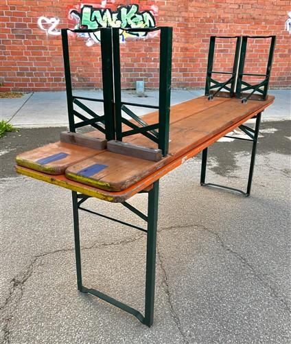 Table - Vintage German Oktoberfest Beer Garden Table & Bench, Orange Outdoor Set A56 by The Old Grainery (20 inches, 30 in...