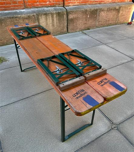 Table - Vintage German Oktoberfest Beer Garden Table & Bench, Orange Outdoor Set A56 by The Old Grainery (20 inches, 30 in...