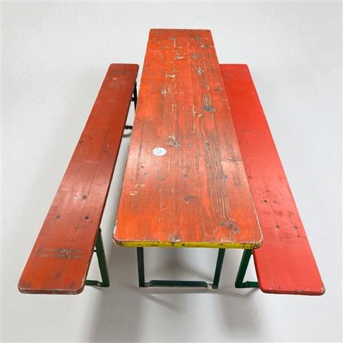 Table - Vintage German Oktoberfest Beer Garden Table & Bench, Orange Outdoor Set A57 by The Old Grainery (20 inches, 30 in...