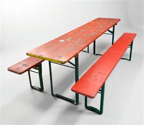 Table - Vintage German Oktoberfest Beer Garden Table & Bench, Orange Outdoor Set A57 by The Old Grainery (20 inches, 30 in...