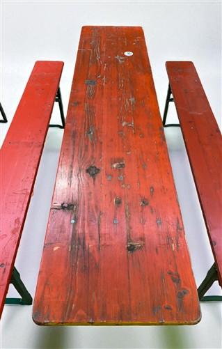 Table - Vintage German Oktoberfest Beer Garden Table & Bench, Orange Outdoor Set A57 by The Old Grainery (20 inches, 30 in...