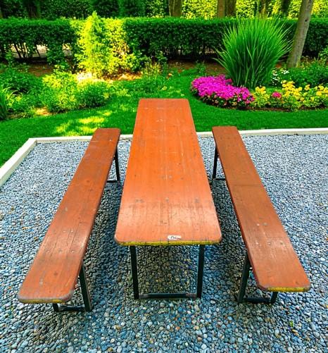 Table - Vintage German Oktoberfest Beer Garden Table & Bench, Orange Outdoor Set A58 by The Old Grainery (20 inches, 30 in...
