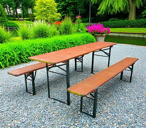 Table - Vintage German Oktoberfest Beer Garden Table & Bench, Orange Outdoor Set A58 by The Old Grainery (20 inches, 30 in...