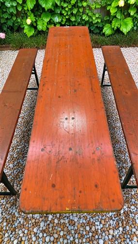 Table - Vintage German Oktoberfest Beer Garden Table & Bench, Orange Outdoor Set A58 by The Old Grainery (20 inches, 30 in...